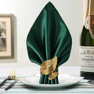 12-Piece Napkin Set & Leaf Napkin Rings, 6-Pack, 17x17 Satin Square Tableware Tabletop Decor, Personalized Wedding Shower Party Supplies