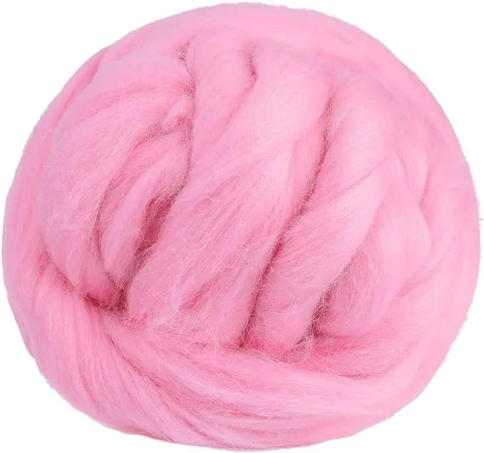 3.53oz Wool Roving Yarn, Fiber Roving Wool Top, Wool Felting Supplies, Pure Wool, Chunky Yarn, Spinning Wool Roving for Needle Felting Wet Felting DIY Hand Spinning (Antique Pink)