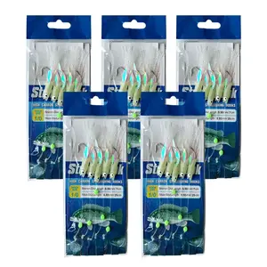 5 Hooks Sabiki Rigs Saltwater Fishing Lures Bait Rigs Real Fish Skin String Hook Mackerel Glow in The Dark Flash Sabiki Rigs