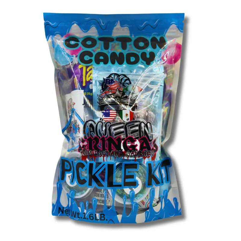 Gringas Gourmet Pickle Kit - Gluten-Free Cotton-Infused Sweet-Sour Blue Raspberry Pickle Candies with Bubblegum, Fruit by the Foot, Pina Colada, Watermelon Flavors, Easy Variety Pack with Individual Ramekins, Viral Snack Gift Box for Friends