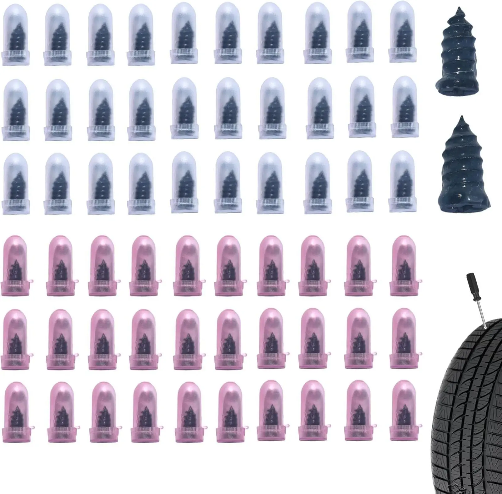 30/60 PCS Tire Repair Kit, Vacuum Rubber Screw Plugs for Quick Puncture Fix, Universal Self-Service Tool for Car, Motorcycle, Truck, Tractor Tires, Includes Dual-Size Spiral Rubber Nails for Emergency Repair
