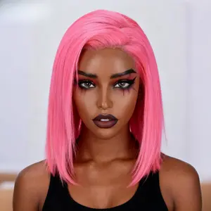 【Clearance Sale】 Colored Staight bob wig 13x4 HD Transparent Lace Frontal Human Hair Wigs For Women 12 Inches Natural Cosplay Wig