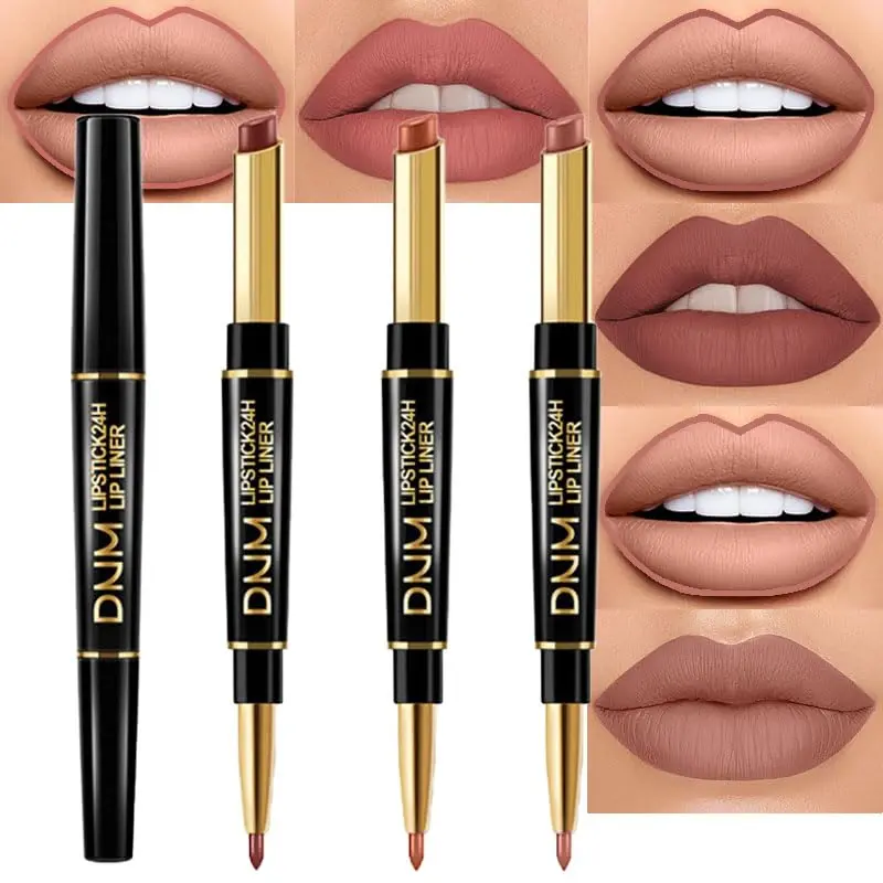 3Pcs Chestnut Nude Brown Matte Lip Liner and Lipstick Combo Set Kit for Women Antique Rose Magic Lipstick 24 Hours Original Lip Liner Makeup Stain Long Lasting Waterproof Smudge Proof labial