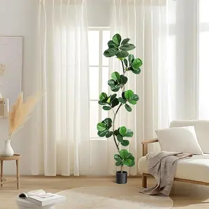 Garvee Artificial Fiddle Leaf Fig Tree, Faux Ficus Lyrata Plant with Pot, Lifelike Silk Leaves & Stable Cement Base, Fake Tree for Home Office Living Room Bedroom Decor, Green