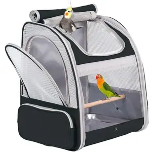 Bird Backpack Carrier with Stand Perch, Travel Backpack for Hiking, Airline Approved Green Bird Backpack