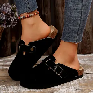 Women's Slippers Suede Cork Clogs Mules Cork Footbed Sandals Potato Shoes