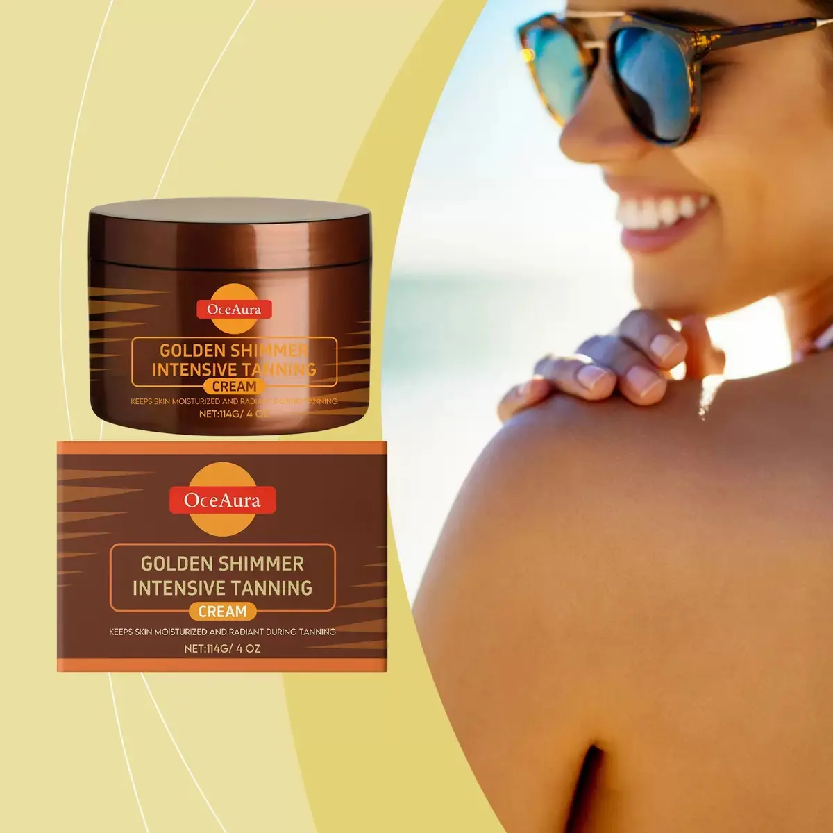 OceAura Darkening & Brightening Body Cream - Hydrating Moisturizer, Outdoor Use, Sunless Tanning Assistance, UV Protection, Herbal Essence, Radiant Body Care Cosmetic