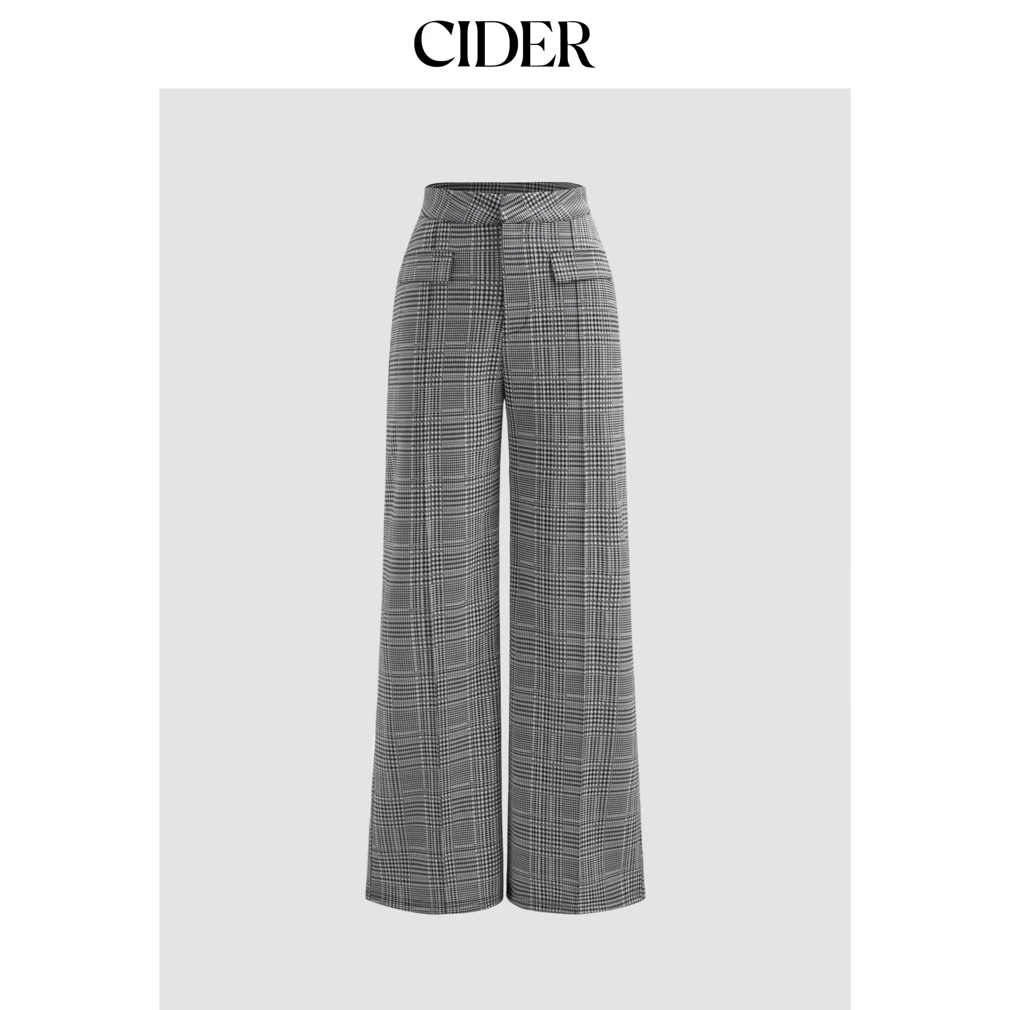 Cider Women's Mid-Rise Plaid Straight-Leg Pants with Functional Pockets - Office or Casual Wear Women's Bottom (Elastane Fabric)