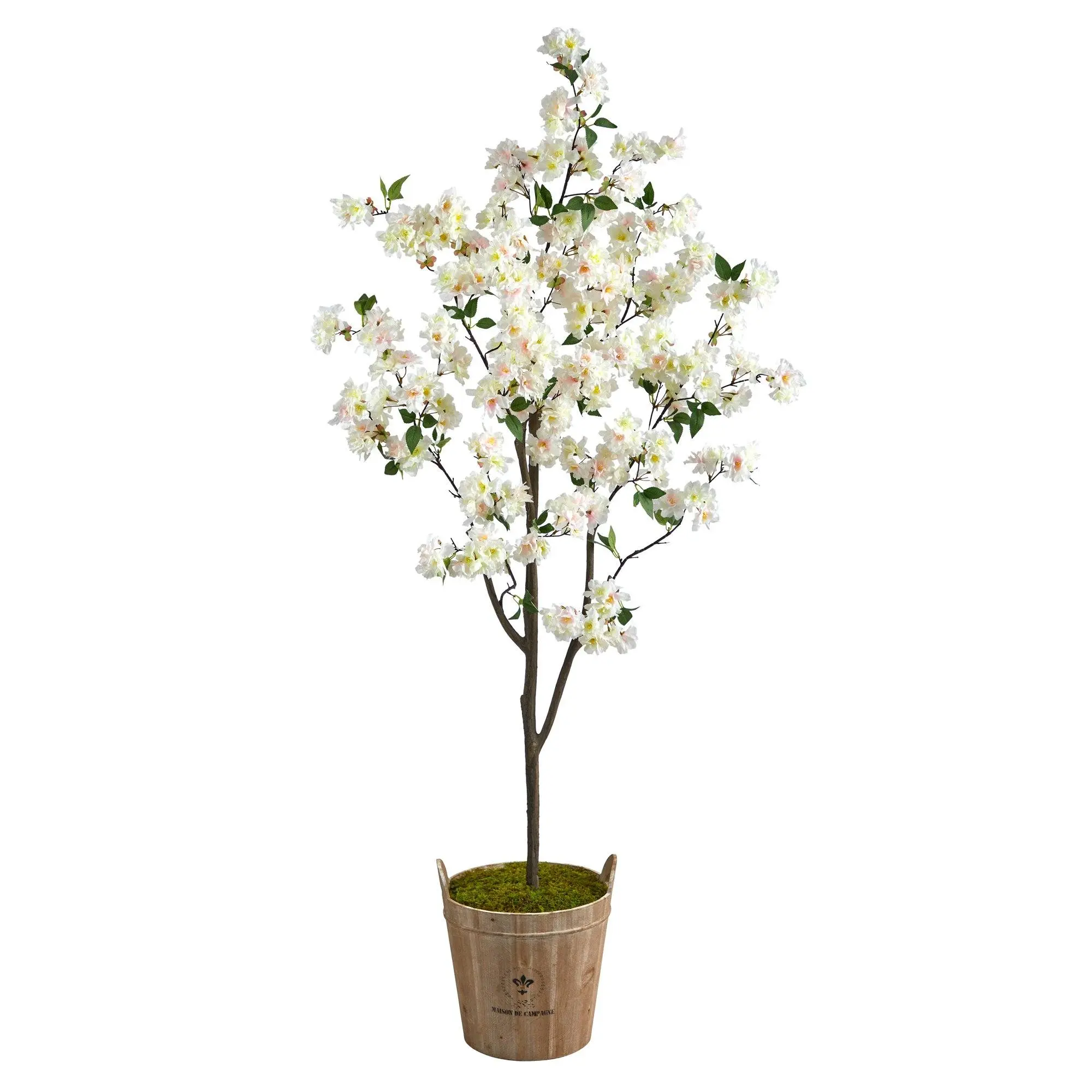 6ft Artificial Cherry Blossom Tree in Farmhouse Planter, Decorative Flower Plant for Kitchen, Home Decor, Flowers