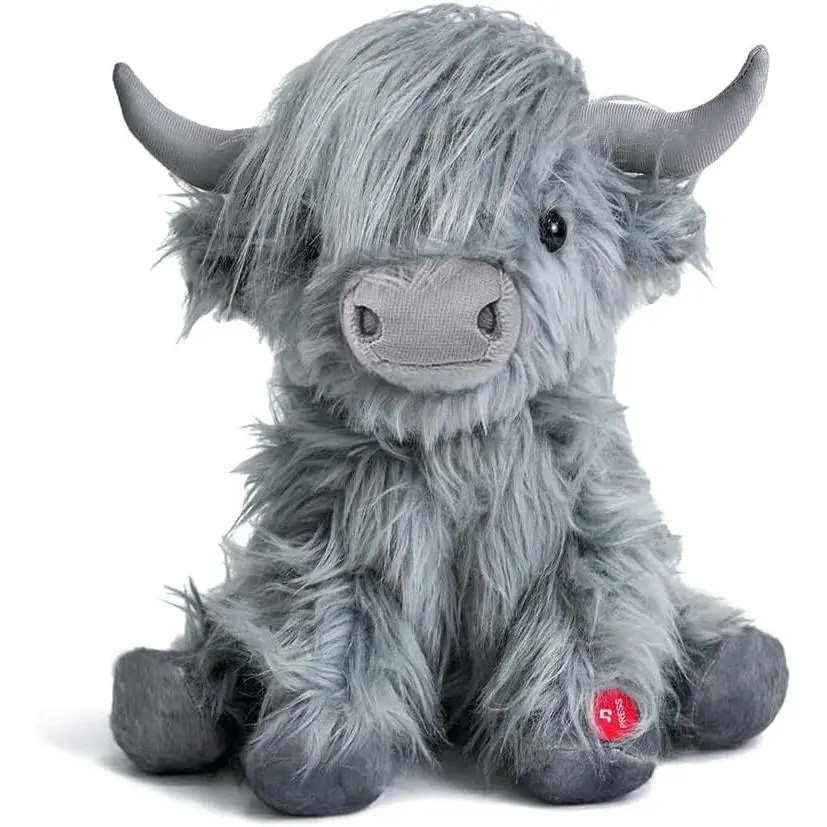 Highland Cow Stuffed Animal with Mooing Sound, 10 inch, Cuddly Farm Toy for Boys Girls Gift Decoration