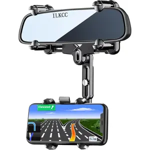 Rearview Mirror Phone Holder for Car, 360 °     Rotating and Retractable Multifunctional Rear View Phone Mount, Upgraded Four Corners Fixed Anti-Shake Fit All Smartphones & Bigger Vehicle