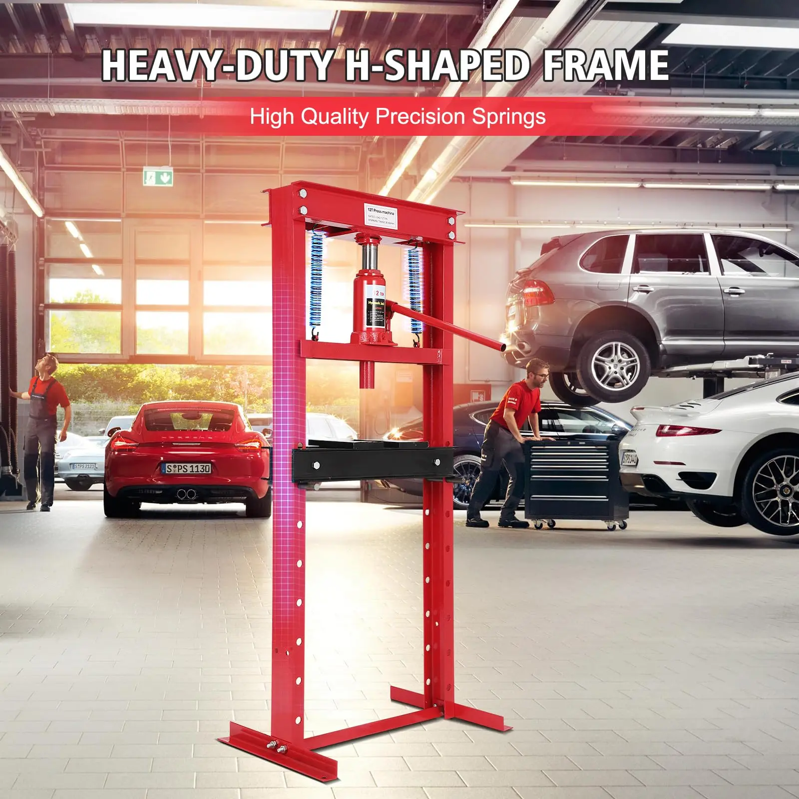 Garvee 6/12/20-Ton Hydraulic Shop Press - Heavy-Duty Benchtop H-Frame with Pneumatic Adjustable Height