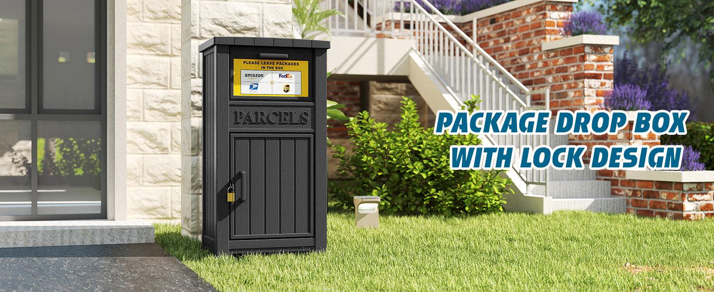 All-Weather Plastic Package Safe Box, Lockable Parcel Dropbox for Outdoor Delivery, Anti-Theft Porch Box for Garden Backyard Entryway
