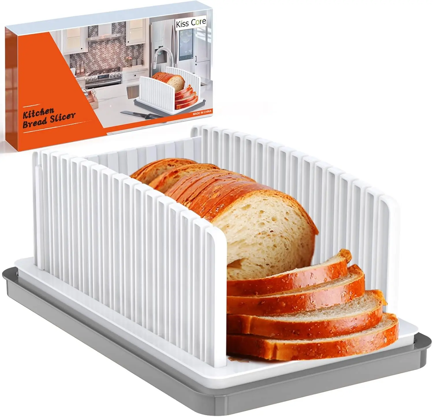 New Upgrade Bread Slicer for Homemade Bread with Adjustable Width | Bread Slicing Guide Foldable and Compact Cutting Guide with Crumb Tray Suitability for Homemade