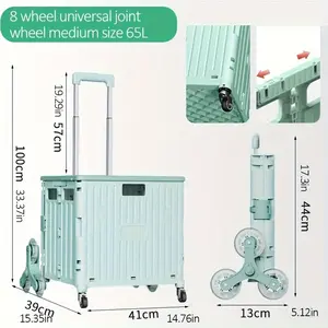 [Foldable Utility Cart] Foldable Utility Cart with Stair Climbing Wheels | Collapsible Rolling Crate with Telescoping Handle | travel Shopping Trolle Handcart Grocery Book File Tool Art Supplies Teacher Storage Basket， tiktok gifts for father