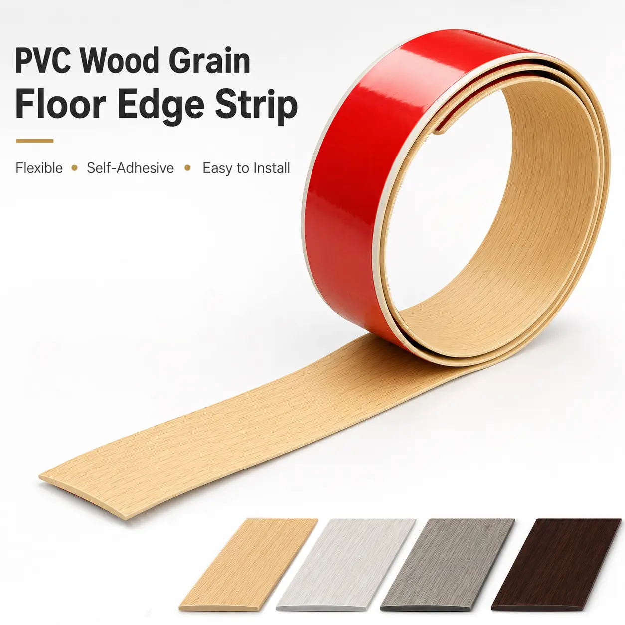 PVC Wood Grain Floor Edge Strip, Peel and Stick Floor Gap Cover Trim, Flexible Self Adhesive Threshold Transition Strip, 39.37 x 1.57 in, Cuttable Flooring Seam Cover for Doorways & Floor Edges