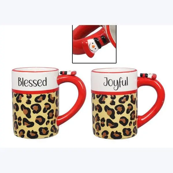 Ceramic Christmas Leopard Snowman Mugs 16oz