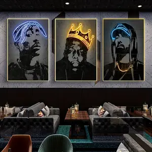3pcs Neon Rapper Canvas Art Posters - Vibrant Hip-Hop Wall Decor with Blue & Pink Glow Designs, Perfect for Bar, Pub, or Living Room - Frameless Abstract Painting on Dark Background, Living Room Artwork |   Hiphop Decor |   Hd Neon Prints
