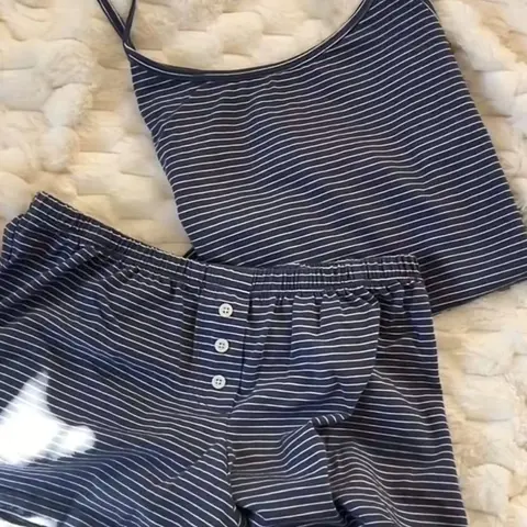 Striped Halter Shorts Set, Casual Chic French Striped Home Wear, Slim-Fit Cotton-Like Material, Ideal for Relaxing at Home, Friends' Gatherings