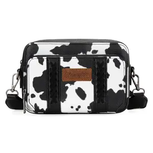 Wrangler Cow Print Crossbody Bag for Women with Guitar Strap