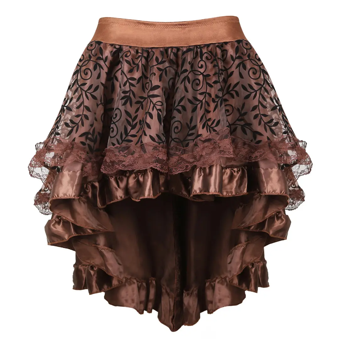Women's Steampunk Gothic Skirt Tulle Lace Asymmetrical High Low Layered Victorian Corset Skirt for Halloween Party Cosplay