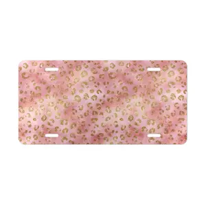 [ Trending ] Retro Pink Gold Leopard Front License Plate - Aesthetic Animal Print Car Decor - Chic Leopard Skin Vanity Plate - Glam Gift for Her