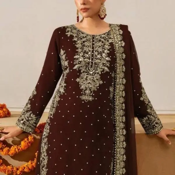Designer Georgette coding and sequence with rivet moti work top Palazzo with dupatta.