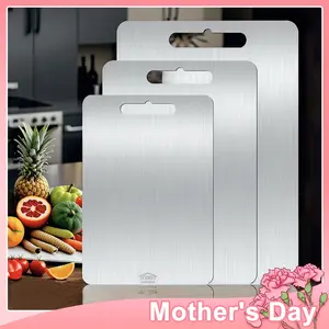 3PCS Stainless Steel Cutting Board Set S+M+L Sizes Food-Grade Metal Chopping Boards for Meat Vegetables & Ultrathin & Durable, Portable & Rust-Resistant Easy to Clean More Edge-Smoothing Kitchen Tools - Kitchenware