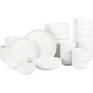 Gibson Home Rothernberg Stackable 40 Piece, Service for 8, White Porcelain Plates and Bowls Set