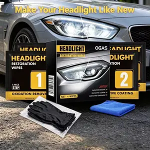 Headlight Renewal Wet Wipes Set, Yellowing Aging Protection, No Sanding Cleaning Crystal Coating Repair (4 Sheets Per Box)