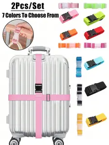 Adjustable Luggage Straps Set, Travel Essentials, Travel Accessories, Portable Release Buckle, Fits Various Suitcases, Home Office School Use, 7 Colors Available