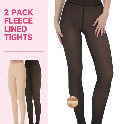 SHOWITTY Outlets 2 Pack Women’s Fleece Lined Thermal Tights – High Waist Fake Sheer Leggings, Ultra-Warm, Slimming Winter Pantyhose
