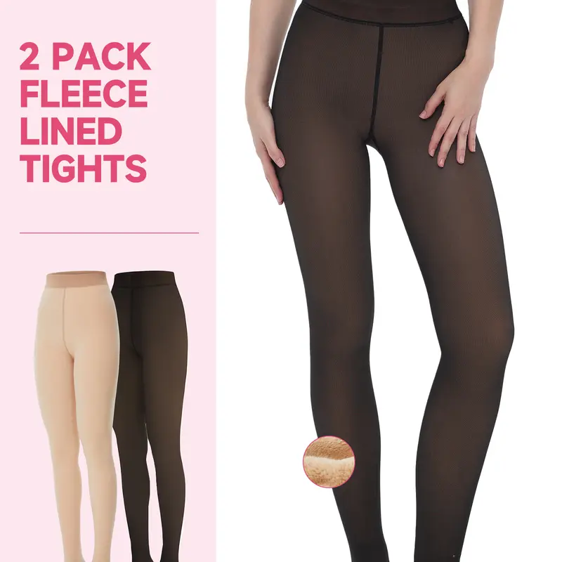 SHOWITTY Outlets 2 Pack Women’s Fleece Lined Thermal Tights – High Waist Fake Sheer Leggings, Ultra-Warm, Slimming Winter Pantyhose