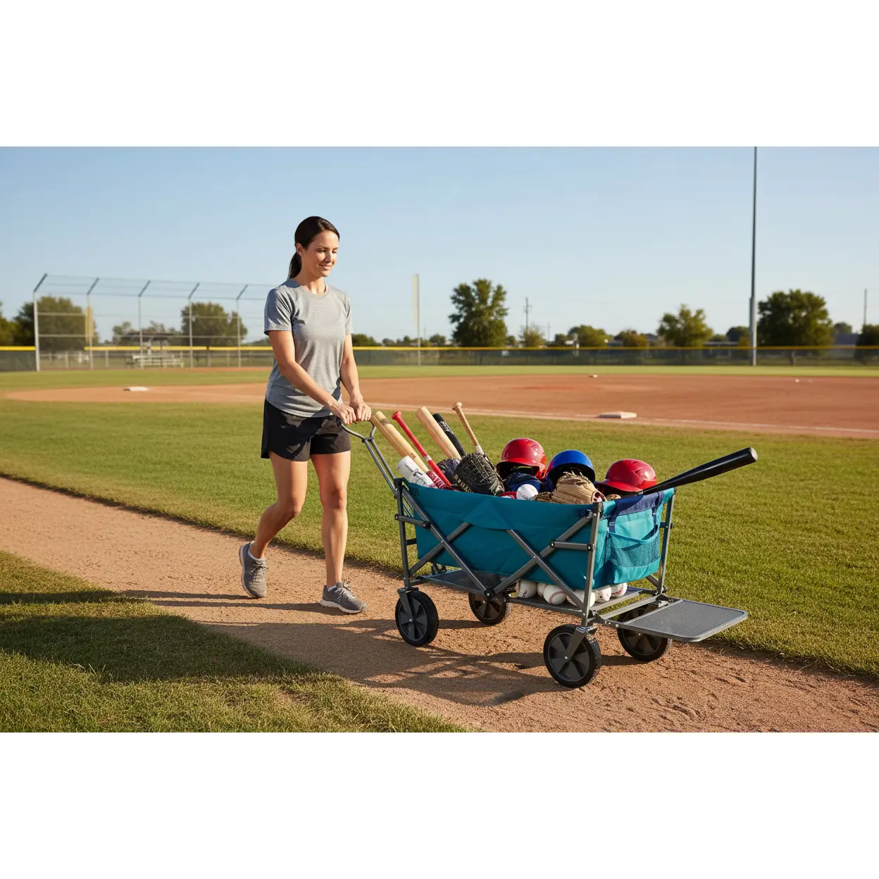 Sideline Reset™ Double-Deck Game Day Wagon - All-Terrain Folding Trolley for Softball, Outdoor, Camping, Beach Days with Integrated Cup Holders