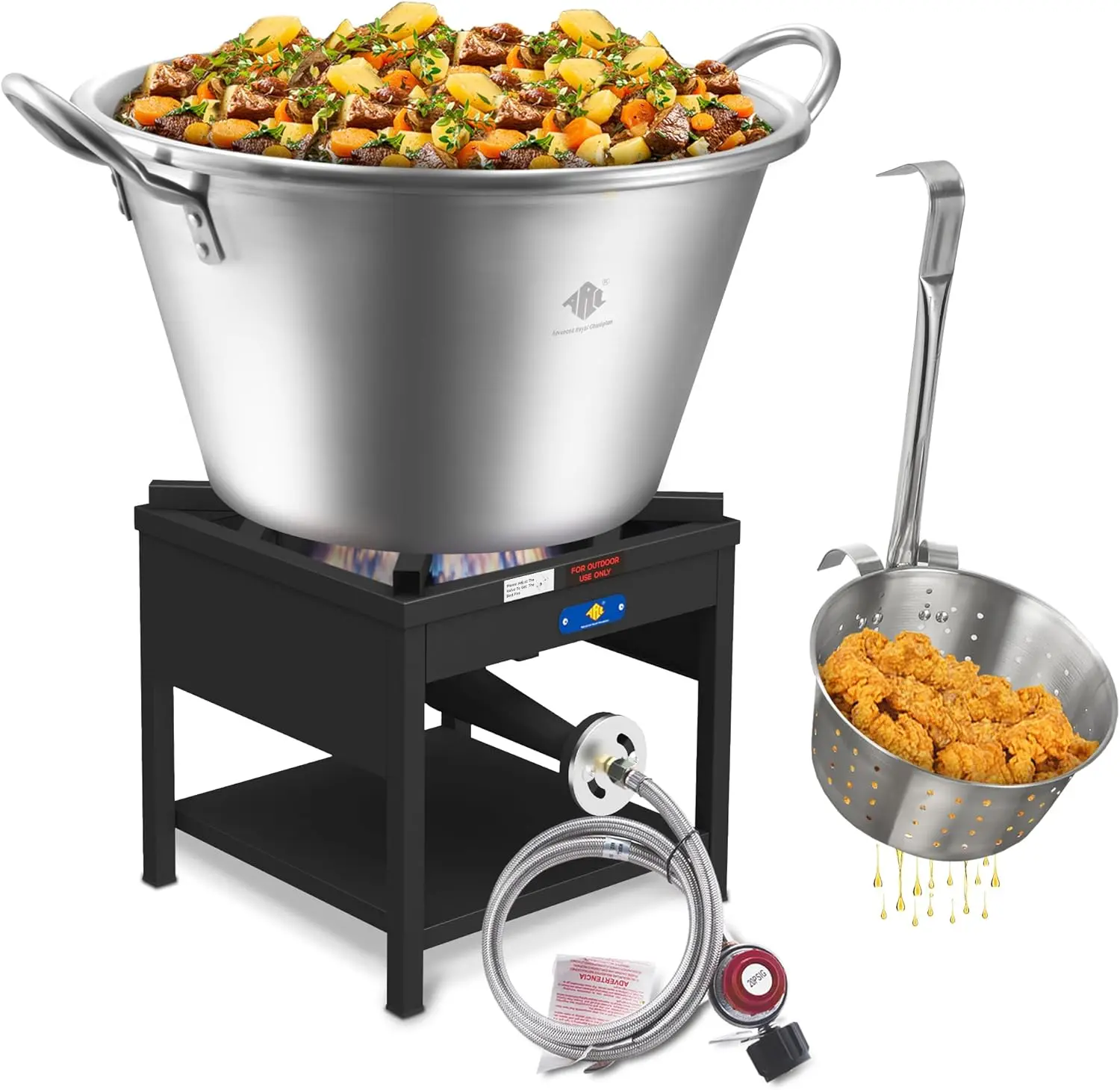 ARC 69QT Mexican Cazo Para Carnitas Set, 200,000BTU Propane Burner, Heavy Duty Outdoor Wok With 11.8" Fry Strainer Basket, Great for Carnitas, Braising, Seafood Boiling