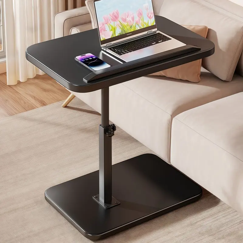 Office desk, 1 elegant walnut C-shaped side table - modern and durable design with a sturdy base frame. Compact and portable, offering two color choices, suitable for use in bedrooms, living rooms, and offices. Living room side table | desk for bed
