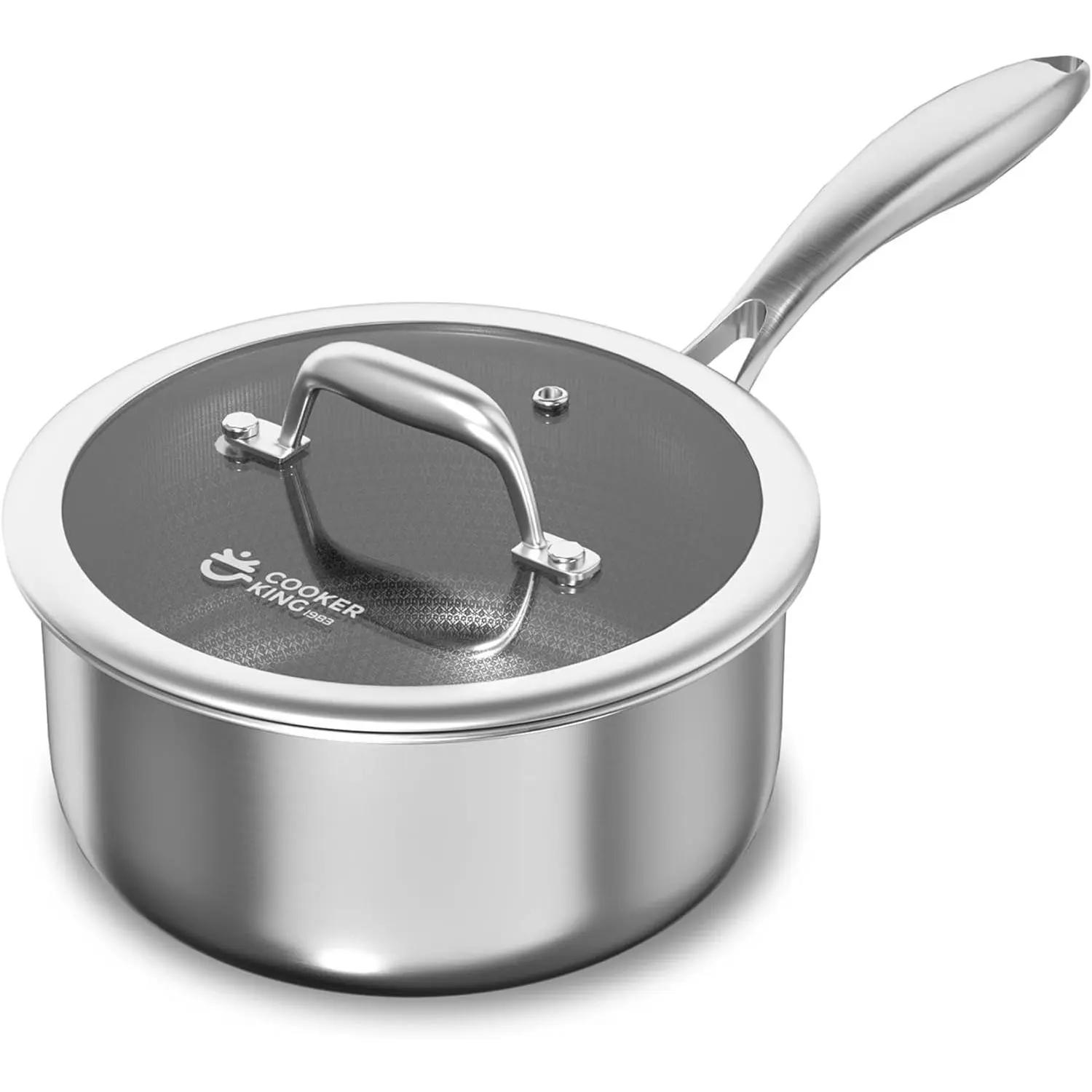 COOKER KING Stainless Steel Saucepan Pot - Sturdy Handles, Heat-Resistant Laser-Etched Easy Care Nonstick Ceramic Coating, Tempered Glass Lid, Induction & All Cooktops Compatible, Dishwasher Friendly, Oven Safe Up to 500°F, Ideal for Everyday Use Cookware