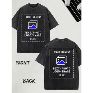 Customized Double-sided Retro Washed Cotton T-shirt - Front and Back Printed Photos/ Logos/ Patterns, Geometric Pattern Loose Short Sleeved Summer T-shirt, Family Activities, Birthdays and Commemorative Shirts