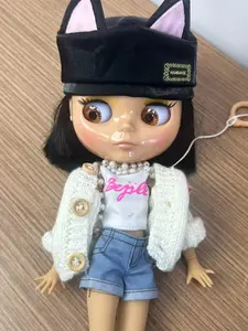 Streetwear Cat Ear Outfit for Blythe Doll | Y2K Aesthetic Casual Set with Cardigan & Hat