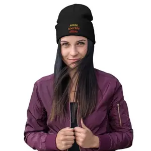 Embroidered Beanie LIVE BETTER SMILE MORE unisex hat cossack hat