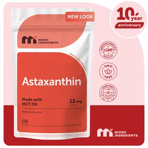 Micro Ingredients Astaxanthin 12mg, 120 softgels | 4 monthly Supply, Natural Tanning, Fresh Microalgae Source, Easy to Swallow