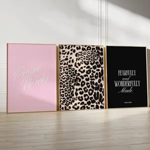 Trendy Pink Leopard Christian Wall Art Set Cheetah Bedroom Dorm Wall Decor Prayer Works Wall Art Print Pink Spiritual Printable Posters