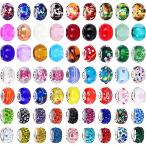 100 Assorted European Craft Glass Beads - Large Hole Mixed Color  Spacer Beads for DIY Charms  Making