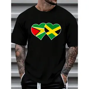 100% Cotton Half Jamaican Half Guyanese Heart Jamaica Guyana Flag T-Shirt Women's Men's Fashion Printing Tshirt Graphic Tee Causal Tops