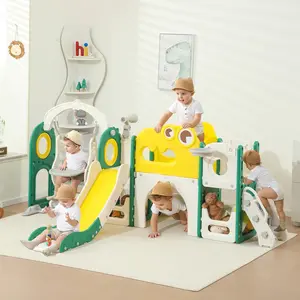 Toddler Slide, 9 in 1 Indoor Foldable Kids Climber for Toddlers Age 1-3, Extra-Long with Basketball Hoop Indoor and Outdoor Baby Climber Playset Playground, Climber Playset with Telescope