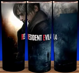 Resident Evil 4 Leon Kennedy Survival Horror Gaming Cup Mug Tumbler 20oz Cup Mug Tumbler 20oz Stainless Steel Tumbler with Slide Closure Lid, Reusable Plastic Straw, Handmade Design - Drinkware Flasks Stylish Bottles Bottled