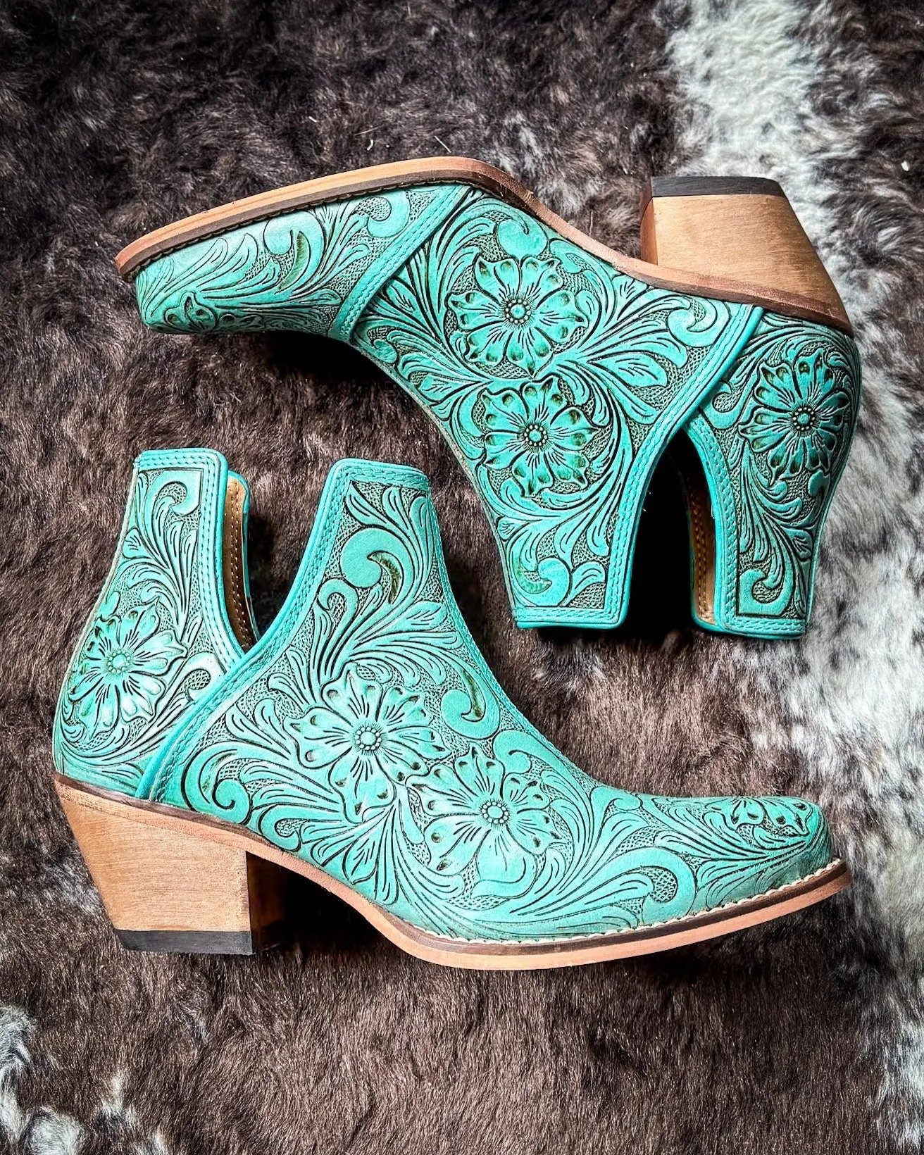 Myra Bag Women's Floral High Mesa Booties, Turquoise Women's Footwear