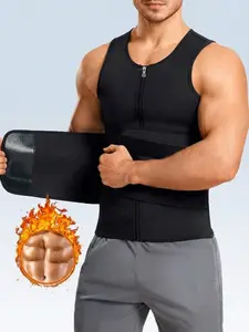 Men's Compression Body Shaping Vest Top, Sports Fitness Vest, Firm Control Workout Tank With Zipper And Adjustable Velcro Waistband, Breathable Stretch Sleeveless Shirt For Muscle Sculpting, Ideal For Gym, Fitness Training