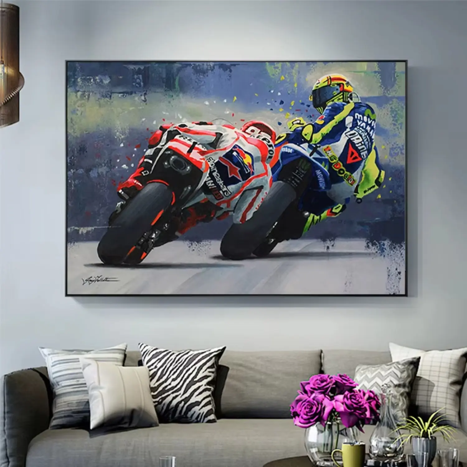 Abstract oil painting poster motorcycle canvas painting poster printing wall art painting suitable for living room home decoration Artistic