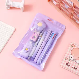 Aesthetic 7-Piece Cute Stationery Set - Kawaii Pastel School Supplies Bundle with Multi-Color Pen,  Highlighter & Mini Utility Knife - All-in-One Portable Journaling & Study Aesthetic Gift Set for Girls